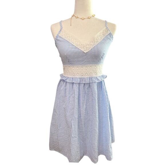 Cupshe Blue & White Stripe Lace Ruffled Mini Dress - Picture 2 of 14